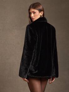 L'Amorae 女士肩部装饰人造毛皮西装外套 - 黑色 - 查看 5