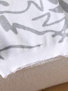 SHEIN Playful Pals 男婴休闲图案圆领落肩毛衣，秋冬季圆领套头衫 - 灰色 - 查看 4