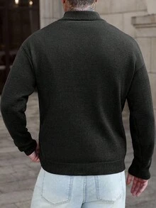 Manfinity Homme Áo len chui đầu tay dài có khóa kéo 1/4 dành cho nam, Thu/Đông - màu đen - Xem 2