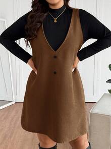 SHEIN Frenchy 2件套大码女式无袖背心和长袖衬衫 - 摩卡棕 - 查看 5