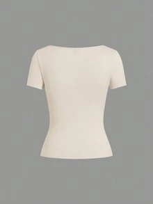 SHEIN EZwear 5件/包 女士圆领修身短袖T恤，多色基础款T恤 女士方领上衣 女士基础款上衣 纯色T恤 - 彩色 - 查看 9