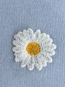 EURMUSE Women Baby Blue Knit Sweater With White Daisy Embroideries And Wide Leg 2Pcs Setl - Baby Blue - View 7