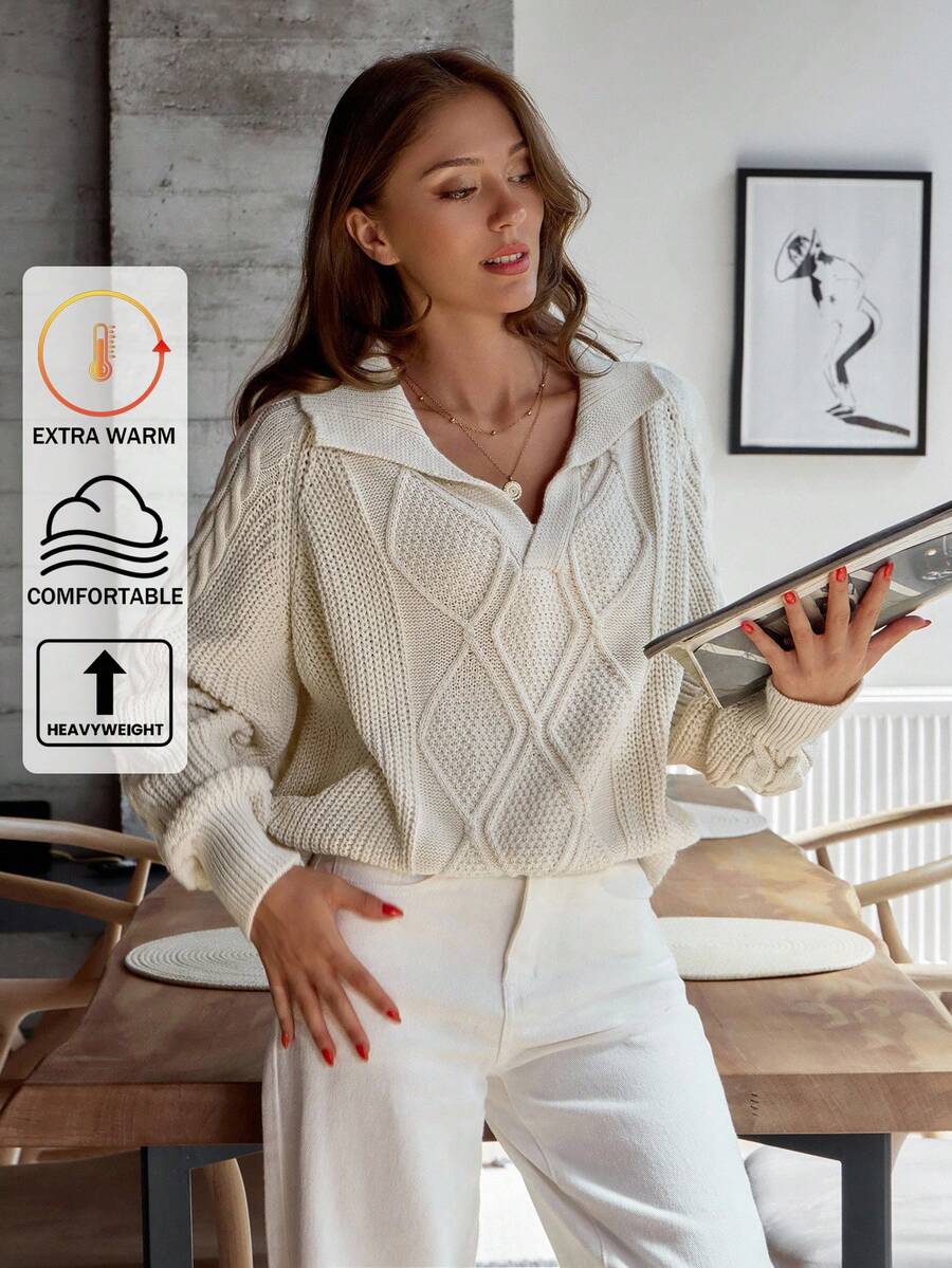 EURMUSE Suéter de cuello de polo de punto grueso - Albaricoque - Ver 1