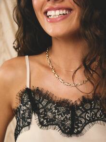 Aralina Women's Elegant White Beige Satin Lace Trim Contrast Lace Spaghetti Strap Slim Fit Chic Vacation Outfits Women Cami Top New Year Vacation Thanksgiving Valentine Christmas Festival Outfits For Women  And Chic Stockholm Style Camisole Top Lace Top Backless Top Satin Top Sleeveless Top - Multicolor - View 4