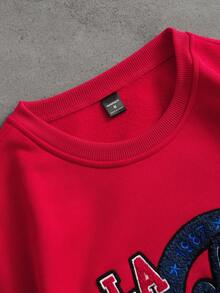 PAVTROS 男士休闲印花圆领套头卫衣，适合圣诞节、秋冬季节穿着，长袖上衣 - 紅色 - 查看 4