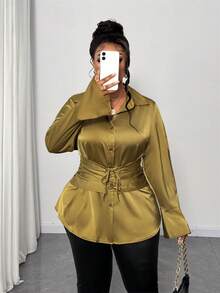 Maweii 大码女式束腰优雅系带衬衫 - 黃色 - 查看 1