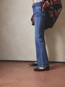 Aralina 女士休闲秋冬高腰喇叭牛仔裤，腰部有荷叶边，非常适合外出穿着 - 藍色 - 查看 3