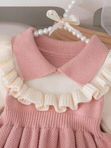 SHEIN Playful Pals Vestido de suéter casual con bloques de color para niñas bebé - Rosa Pálido - Ver 3