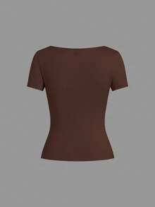 SHEIN EZwear 5件/包 女士圆领修身短袖T恤，多色基础款T恤 女士方领上衣 女士基础款上衣 纯色T恤 - 彩色 - 查看 6