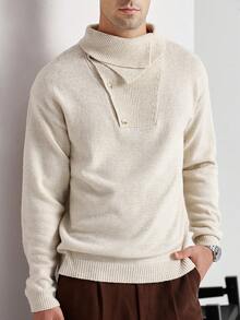 Manfinity CityGents Men's Casual Solid Color Turtleneck Sweater, Autumn/Winter, Long Sleeve Top - Apricot - View 5