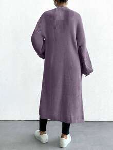 EURMUSE Women Casual Solid Color Long Cardigan, Autumn/Winter,Petite Cardigans,Cardigans - Lilac Purple - View 2