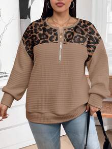 SHEIN LUNE 复古豹纹休闲宽松卫衣卫衣，适合秋冬 - 彩色 - 查看 5