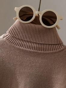 SHEIN Playful Pals Young Boy Casual Striped Jacquard Turtleneck Sweater, Soft & Comfortable For Outdoor, Holiday, Daily, School, Daycare, Play, Autumn/Winter Christmas Halloween Sweater Fall Cozy - Khaki - View 9