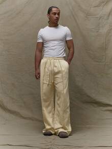 Musero Men Oversized Baggy Distressed Seam Detailing Elasticated Drawstring Waistband Jogger Sweatpants SPRING SUMMER - Beige - View 1