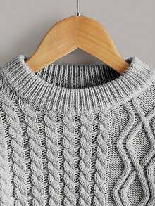 SHEIN 年轻女孩和年轻女孩毛衣，优雅可爱的粗针织不对称下摆纽扣饰边套头衫，柔软高品质休闲百搭毛衣，适合上学、外出、秋冬 - 灰色 - 查看 3