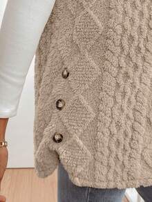 Pariaura Christmas Women's Solid Color Hooded Fashionable Furry Sleeveless Jacket - Camel - View 7