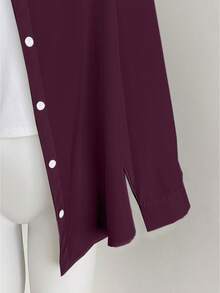 Resyla 女士休闲/办公室通勤简约纯色落肩宽松长袖衬衫，春秋季 - 紫色 - 查看 3