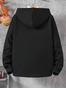 1pc Hooded Casual Thermal Lined Shacket For Teens, Pocket Decor, Suitable For Autumn/Winter Outdoor Activities - Black - View 2