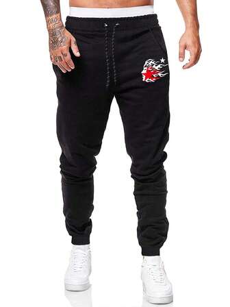 Street Life Pantaloni casual da uomo con vita con coulisse e stampa a stelle, plissettati