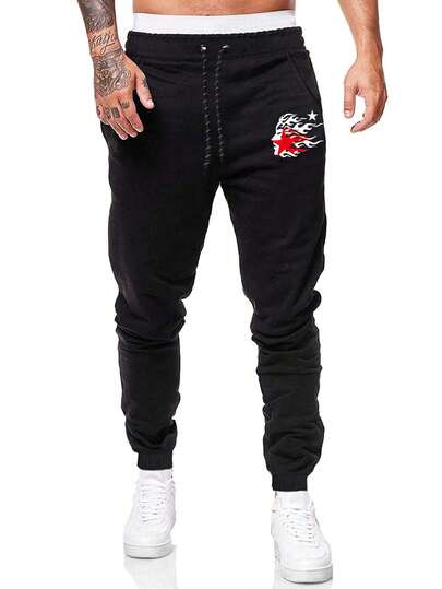 Street Life Men's Drawstring Waist Star Print Casual Sweatpants