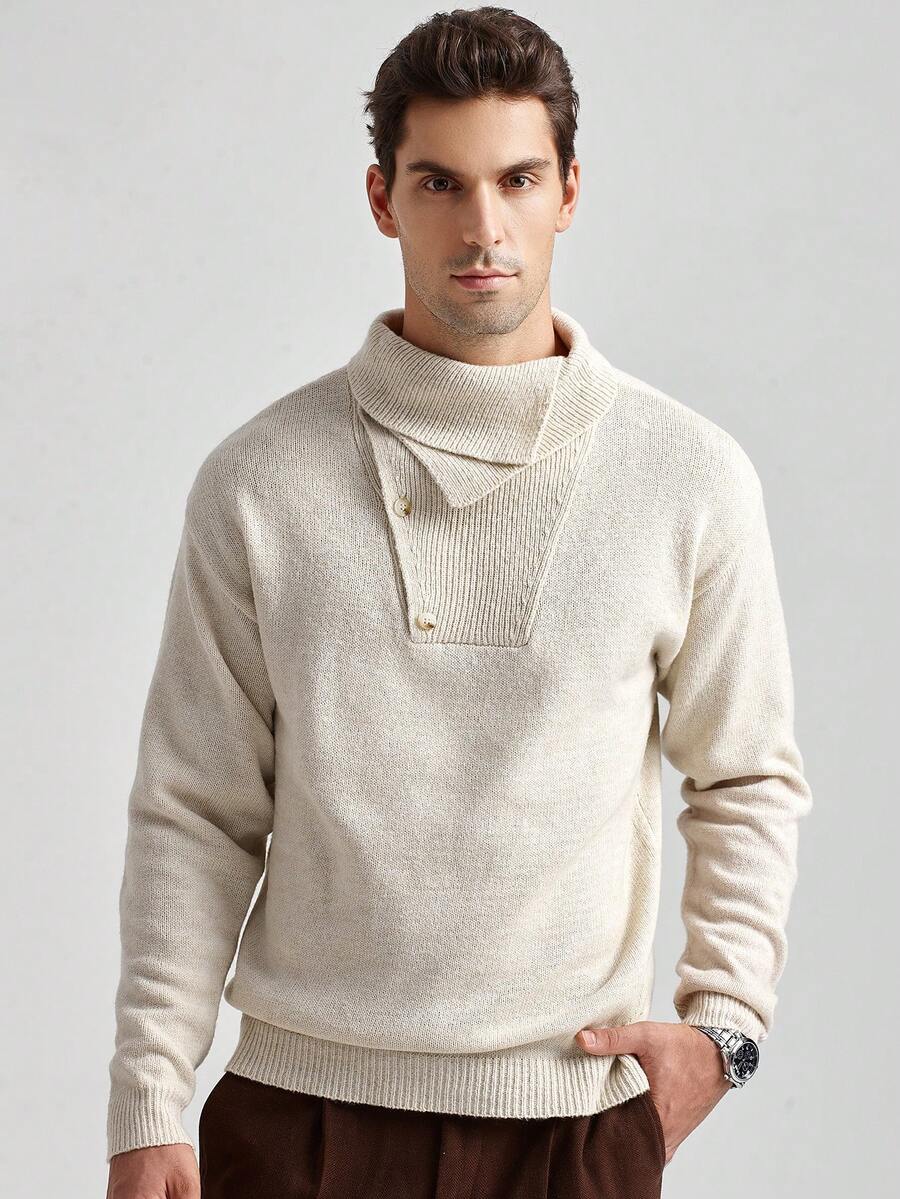 Manfinity CityGents Men's Casual Solid Color Turtleneck Sweater, Autumn/Winter, Long Sleeve Top - Apricot - View 1