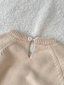 SHEIN Playful Pals Baby Boy Casual, Fashionable, Simple And Cute Khaki Knitted Bodysuit With Little Horse Pattern, Soft And Comfortable, Suitable For Daily Scenes, Suitable For Autumn And Winter - Khaki - View 6