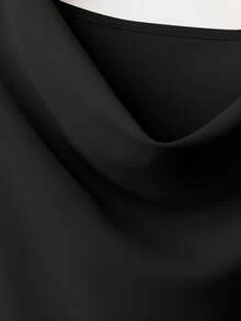 SHEIN Clasi 女士优雅通勤纯色荷叶边领衬衫和裙子两件套 - 黑色 - 查看 3