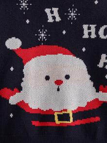 SHEIN Áo len dệt kim cổ tròn tay dài thời trang hình ông già Noel cho bé gái - Xanh đậm - Xem 4