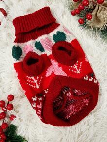 PETSIN 1 件宠物圣诞毛衣猫狗通用红色爱心几何公平岛图案提花时尚经典弹力舒适保暖狗毛衣 - 彩色 - 查看 5