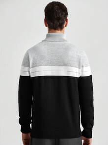 Manfinity Homme 男士时尚撞色高领长袖套头毛衣，秋冬款 - 黑色 - 查看 5