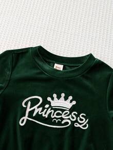 Cozy Pixies 2pcs Baby Girl Crown & Letter Embroidered Fleece Crew Neck Sweatshirt And Elastic Waist Jogger Pants Set Green Baby Girl Outfit Baby Girl Princess Casual Pant Sets Green Jogging Suit Baby Boy Baby Street Wear Green Toddler Outfit Green Jogging Suit Toddler Toddler Princess Outfit - Green - View 8