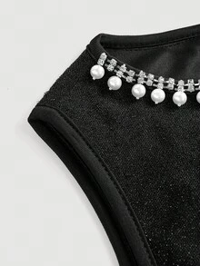 Pitira Teen Girl Faux Pearl Ruffle Hem Elegant Sleeveless Black Dress Teen Dress Black Teen Dresses Ruffle Hem Black Dress For Tweens Dresses Girl Black Teen Girl Dresses Flounce Luxury Dress Ruffle Hem Dress Girl Black Elegant Dress Teen Black Dress