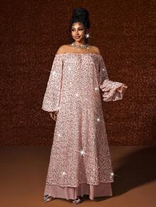 Maweii Đầm xòe tay đèn lồng dự tiệc thời trang cỡ lớn cho nữ - Bụi hồng - Xem 5