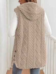 Pariaura Christmas Women's Solid Color Hooded Fashionable Furry Sleeveless Jacket - Camel - View 2
