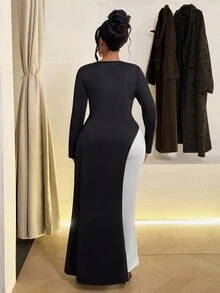 Maweii Camiseta larga casual de mujer talla grande con cuello en V, manga larga y bajo con abertura lateral - Negro - Ver 8