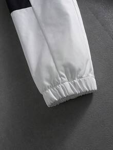 PAVTROS 男士休闲撞色字母图案立领长袖夹克，秋季男士拉链赛车黑白街头风夹克 - 黑與白 - 查看 4