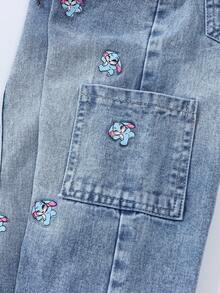 SHEIN ChillGRL Quần Jeans Denim Rộng Có Dây Rút In Hình Hoạt Hình Dễ Thương Cho Bé Gái - Rửa nhẹ - Xem 5