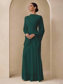 Graceveil Elegant Chiffon Pastel Color Yellow Dress, Suitable For Teachers, Back To School In Autumn - Dark Green - View 3