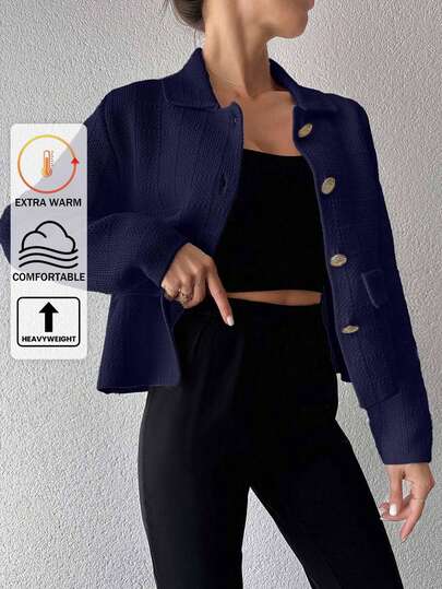 SHEIN Cardigan lavorato a maglia tinta unita casual e versatile da donna