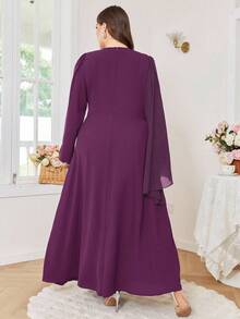 Modelyn Đầm dự tiệc cổ tròn đính đá Rhinestone thanh lịch cỡ lớn dành cho nữ - Màu tím - Xem 2