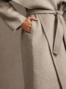 L'Amorae 女士纯色腰带裹身优雅长袖外套 - 卡其色 - 查看 5