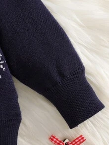 SHEIN Áo len dệt kim cổ tròn tay dài thời trang hình ông già Noel cho bé gái - Xanh đậm - Xem 5