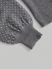 ROMWE Avant Vintage Y2K Fair Isle Pattern Fringe Hem Cropped Fitted Women Hooded Cardigan - Light Grey - View 4
