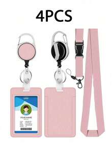 4/2/1 pieza Portador de tarjeta morado/rosa con cordón, clip retráctil, estuche para tarjeta de identificación de estudiante, titular de credencial de graduación/trabajo, tarjeta de empleado, portador de tarjeta de autobús - Multicolor - Ver 11