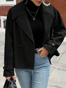 EMERY ROSE Women's Oversized Lapel Decorated Button Long Sleeve Casual Loose Overcoat Fall Winter Cloth For Women - Black - View 5