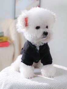 PETSIN 1pc Pet Clothing, Cat And Dog Universal Clothes, Black Hooded Jacket With Embroidered Letters In Spring And Autumn, Casual Wear - 黑色 - 查看 4