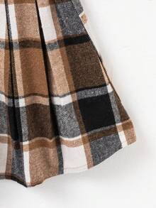 SHEIN Explorewe 2 件套青少年女孩休闲字母植绒夹克和格子裙套装，秋季 - 棕色 - 查看 4