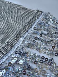 Viva Relle 性感派对晚会优雅垂坠领口亮片流苏水钻链条加大码吊带裙 - 銀色 - 查看 8