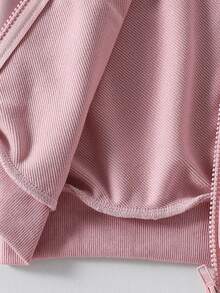 Genkimix Kids Young Girl Casual Colorblock Letter Graphic Zip-Up Hooded Jacket, Autumn - Pink - View 7