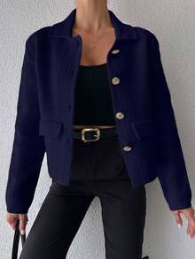 EURMUSE Women's Casual Versatile Solid Color Knit Cardigan,Long Cardigans Woman,Petite Cardigans,Cardigans - Navy Blue - View 5